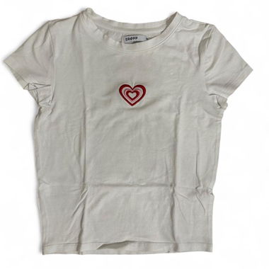 White cropped tee with red pink heart, size xs