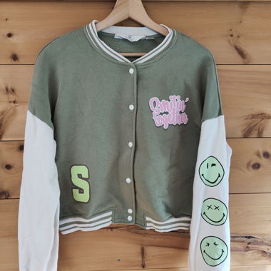Giubbino bomber bimbo verde-bianco
