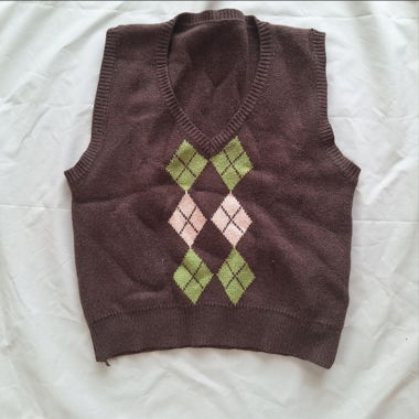 Brown, green and pink sweater vest