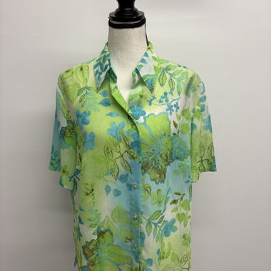 Gerry Weber Short-Sleeve Blouse 42 Blue Green Vintage