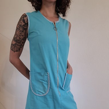 Vintage 60s Robe tablier Bleu "Oscatex"