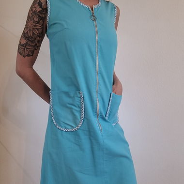 Vintage 60s Robe tablier Bleu "Oscatex"
