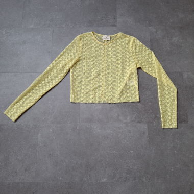 Crop top jaune en dentelle à manches longues