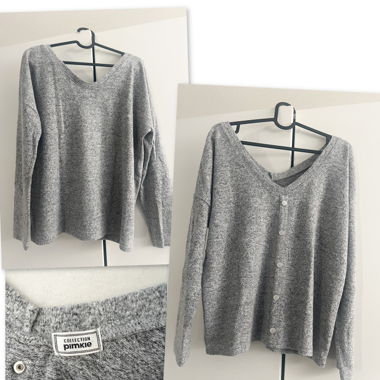 Grauer Pullover, mit Knöpfe am Rücken