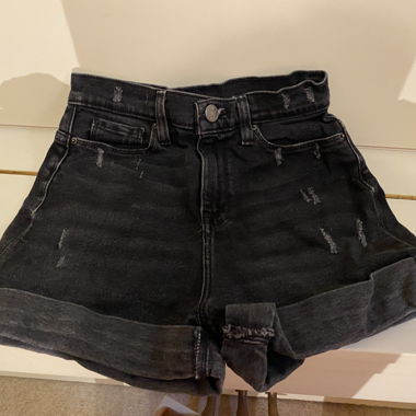 High-waisted black denim shorts