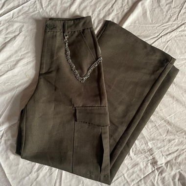Pantalone cargo vita alta verde NUOVO