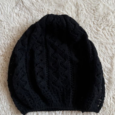 Black Beanie in Openwork Knit