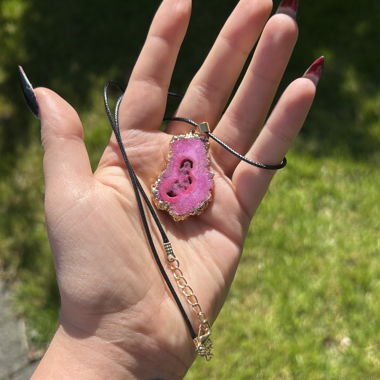 Pink Geode Crystal Necklace