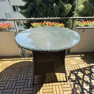 Aluminium Rattan Gartentisch mit Glasplatte 90x75