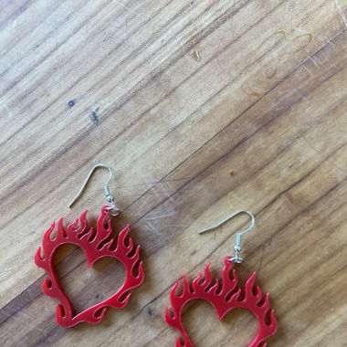 On fire heart earrings 