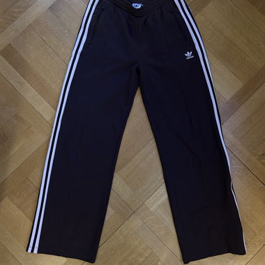 Adidas brown trousers with pink lines