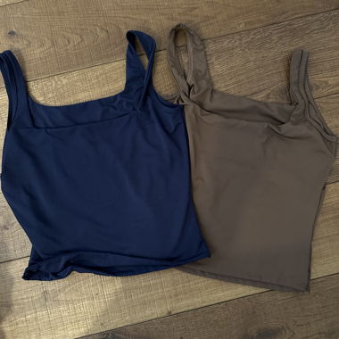Dark blue and brown tops