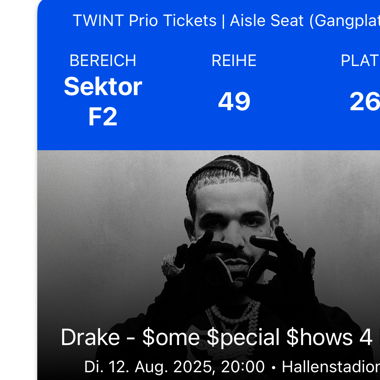 Drake Zürich Dienstag Sitzplatz