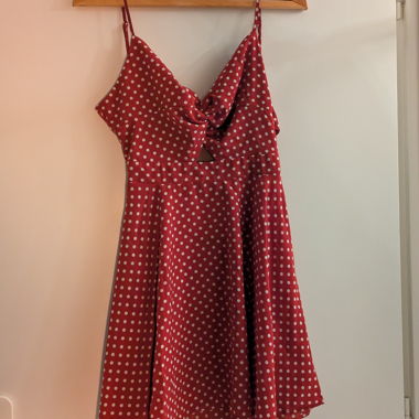 Red and white polka dot dress with cutout back