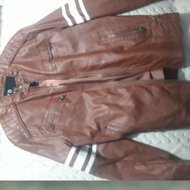  YD Braune lederjacke mit weiss relistreifen 