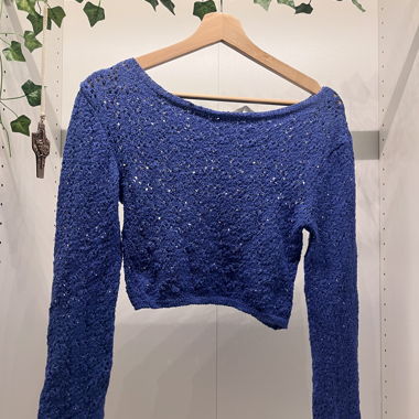 Blue Sparkle Knit Crop Top