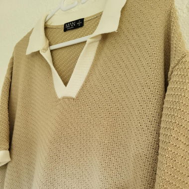 BooHoo Beige Knit Polo – Minimal Vintage Aesthetic