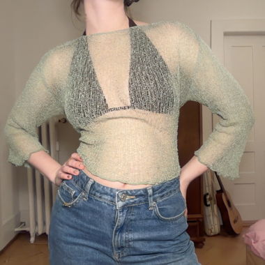 Cardigan estivo in maglia trasparente verde menta
