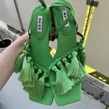 NA-KD green sandals with tassels