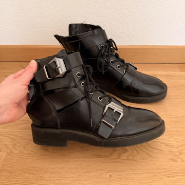 Black Buckle Lace-Up Boots