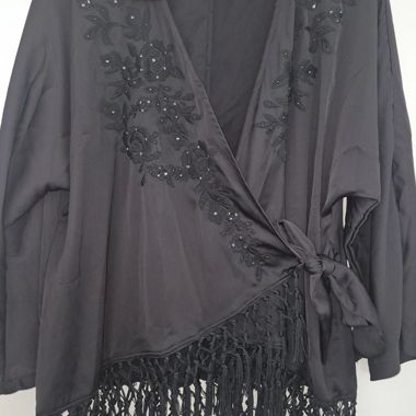 Blouse cache-cœur noire Zara XL à franges