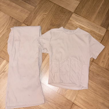 Beige Ribbed Set of Top and Pants