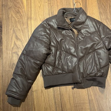 Chocolate brown crop puffer jacket size M