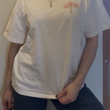 T-shirt Converse con ricamo di libellule bianco taglia M