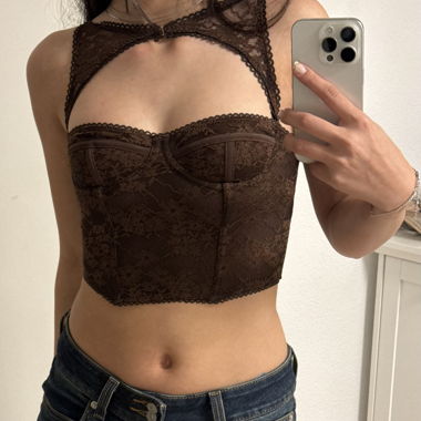 Corsetto in pizzo marrone XS