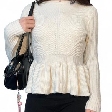 Cream, white ribbed knit sweater