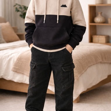 Schwarze Kinder-Cargohose
