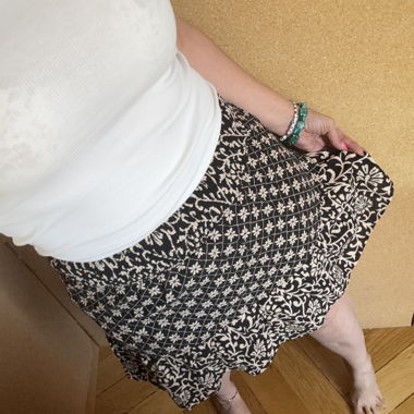 Original Vintage Boho Leinenrock schwarz/beige