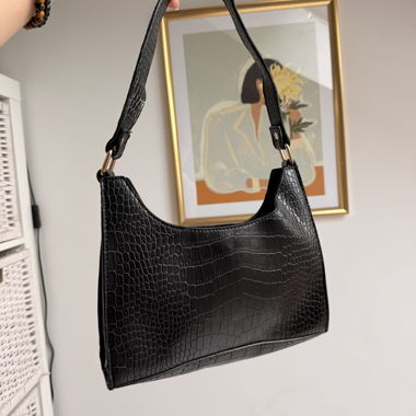 Sac baguette noir effet croco
