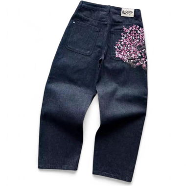 Jean Baggy Noir Y2k Cherry Blossom