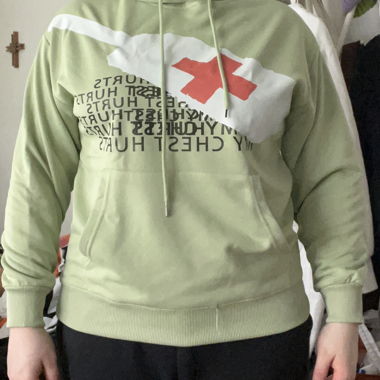 pastel green hoodie with print