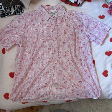 VINTAGE! Pinke, kurzärmelige Bluse mit Blumenmuster