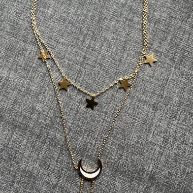 Collier acier inoxydable double rang étoile lune
