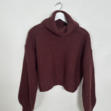 Bordeauxfarbener Strick-Collo-Pullover