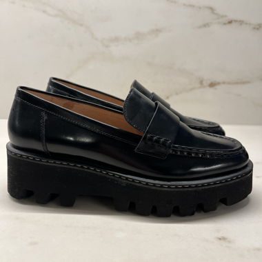Schwarze Leder-Loafer mit Plateausohle