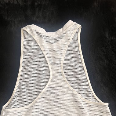 transparent T-shirt and Adidas leggings