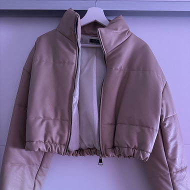 Beige Kunstleder Jacke