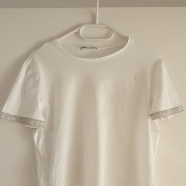 2 - Zara T-shirt Weiss mit Strass Gr. S/M