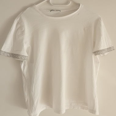 2 - Zara White T-shirts with Rhinestones Size S/M