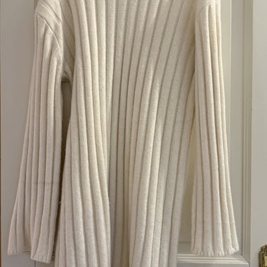 Long cream ribbed knit sweater dress
