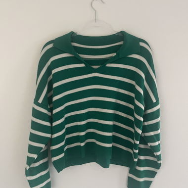 Green and White Striped Sweater