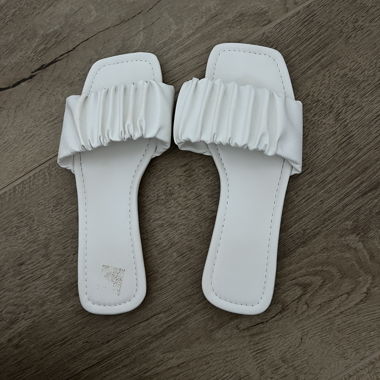 White ruched slide sandals