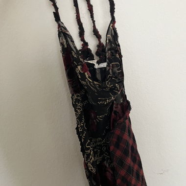 Red Plaid Details Sheer Lace Dress