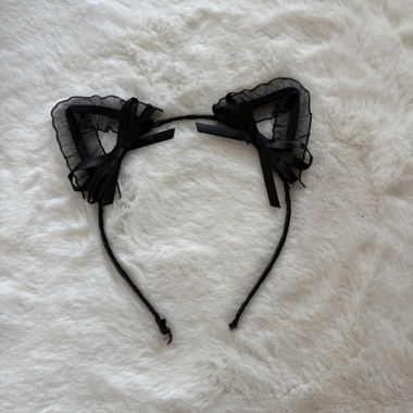 Black cat ear headband with ribbon bows