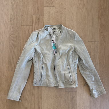 Giacca in pelle grigio chiaro/beige