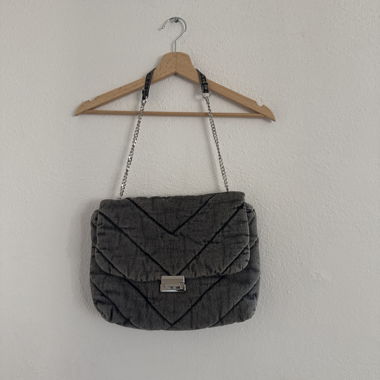 Grey Quilted Crossbody Bag